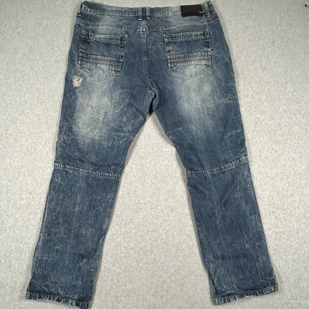 Southpole Jeans Mens Size 40x32 Blue Distressed Tapered Moto Acid‎ Wash VTG Y2K